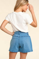 Haptics High Rise Button Fly Washed Denim Shorts OutfitFlow